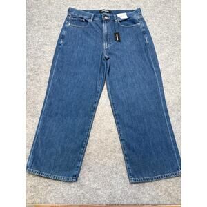 Women's Express Wide Leg High Rise Dark Wash Cropped Trouser Jeans 12 New